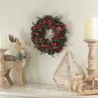 Red Pine Cones And Ornaments Christmas Wreath, 13" - Unlit