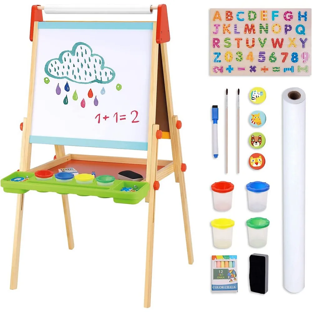 Crafts　Height　Old　Drawing　Magnets,　Magnetic　Easel　For　Kids　Adjustable　Chalkboard,　Roll,　Stand　With　Accessories;　Whiteboard,　Year　Paper　And　Yorkdale　Painting　Arts　Toy　For　Mall　TOOKYLAND　Wooden
