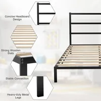 Twinfull Metal Bed Platform Frame Heavy Duty Mattress Foundation W/headboard