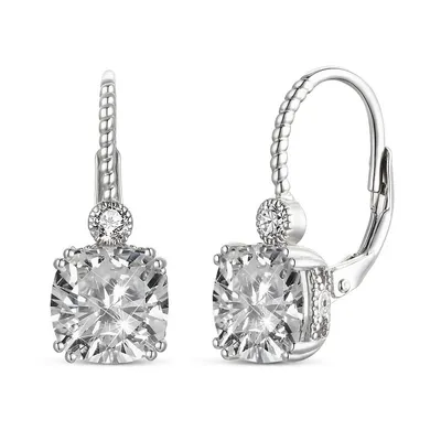 Sterling Silver White Gold Plating with clear Cubic Zirconia Leverback Drop Earrings
