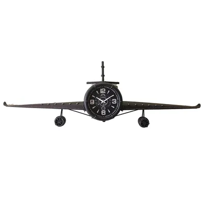 Airplane Clock - Large Rustic Vintage Fighter Wall Clock - Metal(large)