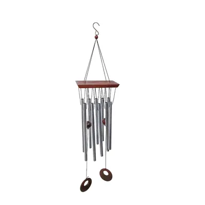 Rect. Silver Metal Wind Chime With Wood Pendents (24")