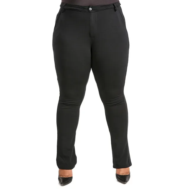 Poetic Justice Plus Size Curvy Women's Black Ponte Faux Slit Classic Casual  Pant at  Women's Clothing store