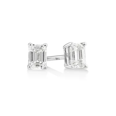0.50 Carat Tw Emerald Cut Diamond Solitaire Stud Earrings In 18kt White Gold