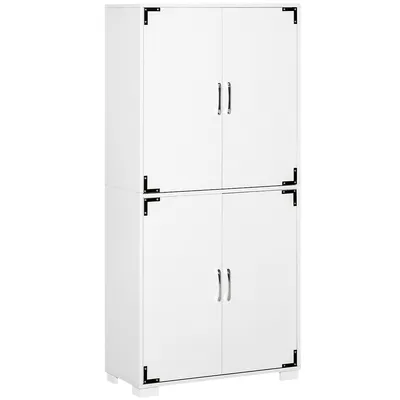 Modern Kitchen Pantry Storage Cabinet With 4 Doors, Shelves