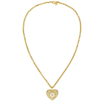 18kt Gold Plated 20" Filigree Heart On Rolo Necklace