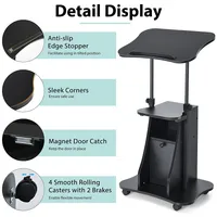 Set Of 2 Height Adjustable Standing Desk Mobile Podium W/tilt Top & Door Cabinet