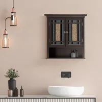 Teamson Home Wooden Bathroom Cabinet Wall Mounted Glass Mosaic Doors Dark Espresso