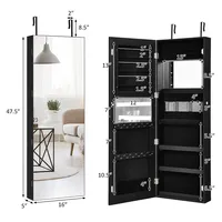 Wall&door Mounted Jewelry Cabinet Lockable Storage Organizer W/ Mirror