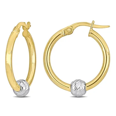 21mm Hoop Earrings With Ball In 2-tone Yellow And White 14k Gold