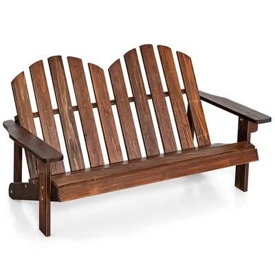 2 Person Adirondack Chair Kid Solid Wood Loveseat Backrest Arm Rest Patio Coffee/white