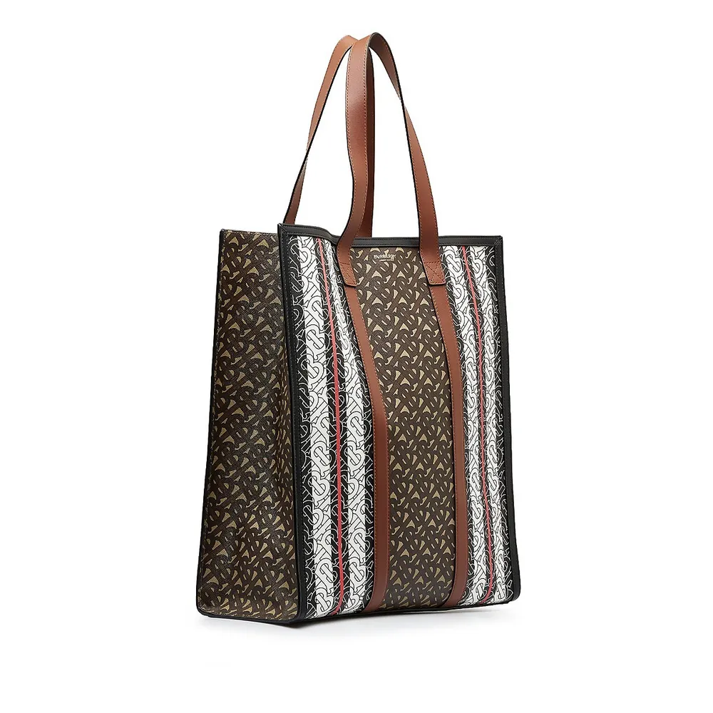 Burberry Large Monogram Stripe E-canvas Tote Bag