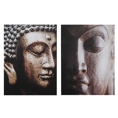 Canvas Wall Art Buddha Head - Set Of 2
