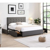 Grey Fabric Storage Bed With Button Tufting Headboard