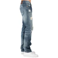 Men's Premium Denim Jeans Slim Tapered Leg Medium Stone Destroyed Mended