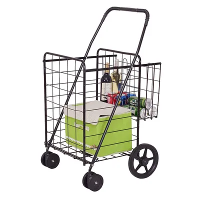 Costway Utility Shopping Cart Foldable Jumbo Basket Outdoor Grocery Laundry Silverblack