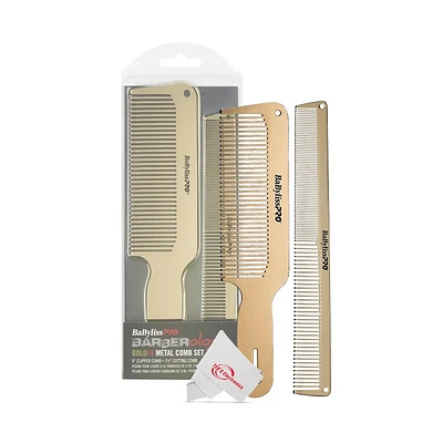 Barberology Goldfx Metal Comb Set 9" Clipper Comb And 7.5" Cutting Comb