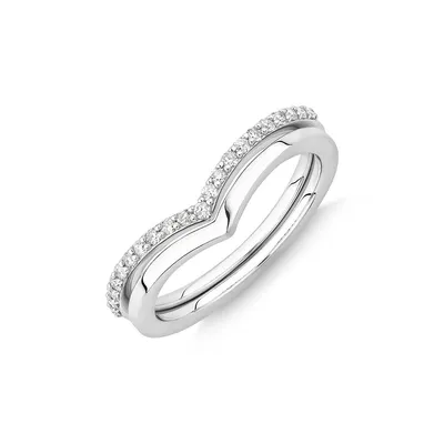 Chevron Ring Set With Diamonds In Sterling Silver