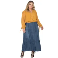 Women's Plus Tencel Denim Maxi Peasant Skirt