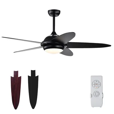 52" Ceiling Fan With Led Lights & Remote Control 1/2/4/8h Timer 3 Speeds