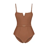 Women Plain With Belt Detailed Knitted Swimsuit