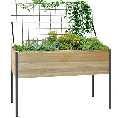 Wooden Raised Garden Bed With Trellis And Metal Legs