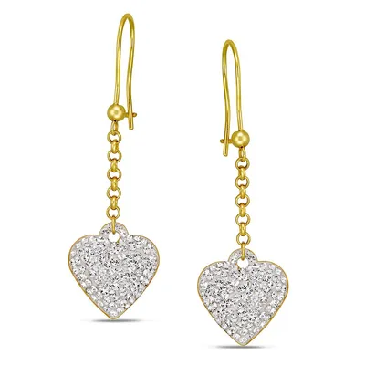 10kt Bonded On Sterling Silver Crystal Pave Heart Drop On Kidney Wire Earring