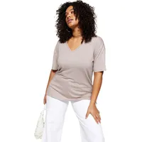 Woman Große Größen Regular Fit Basic V Neck Woven Plus T-shirt