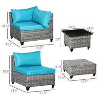 Rattan Sofa Set, Light Blue
