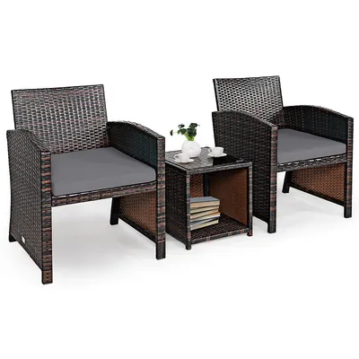 3pcs Patio Rattan Wicker Furniture Cushion Sofa Coffee Table