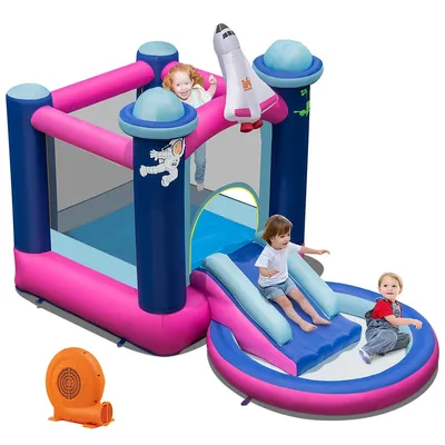 Inflatable Space-themed Bounce House Kids 3-in-1 Bounce Castle W/ 750w Blower