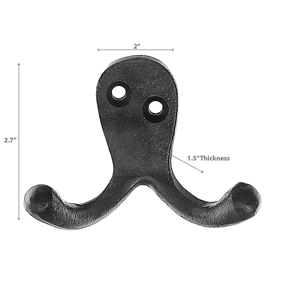 Black Cast Iron Double Wall Hook 