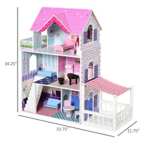 2.9ft Kids Wooden Dollhouse Pink