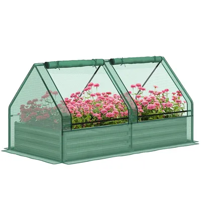 6' X 3' Galvanized Raised Garden Bed With Mini Greenhouse