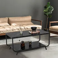 Coffee Table 2-tier Modern Marble Coffee Table W/ Storage Shelf For Living Room