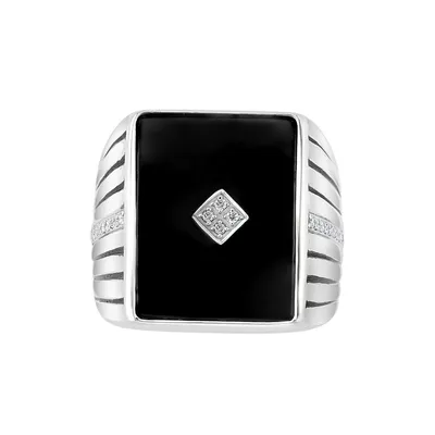 Silver Diamond Onyx Ring