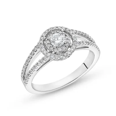 Canadian Dreams 14k White Gold 0.55 Ctw Canadian Diamond Double Halo Ring