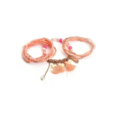 Set Of 3 Beaded Pink Bracelet