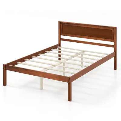 Full/queen/twin Wooden Platform Bed Frame With Headboard Mattress Foundation Walnut