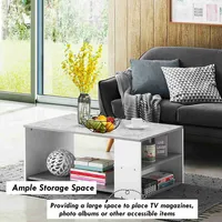 2-tier Coffee Table Sofa Side Table W/ 2 Storage Shelves Living Room Office Gray