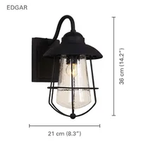 Outdoor Wall Light, Height 14.17 '', From Edgar Collection, Black