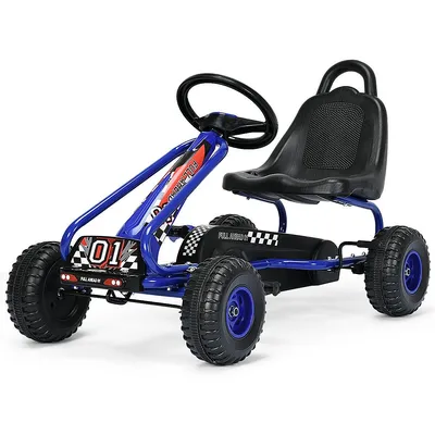 Kids Pedal Go Kart 4 Wheel Ride On Toys W/ Adjustable Seat & Handbrake