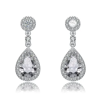 Sterling Silver Pear Drop Cubic Zirconia With Circle Post Earrings