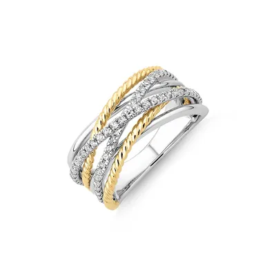 Crossover Wrap Ring With .47 Carat Tw Diamonds In Sterling Silver And 10kt Yellow Gold