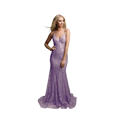 Sequinned Lilac Prom Gown with a Lace-Up Back FINAL SALE