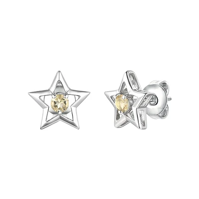 Kids/teens Sterling Silver With Yellow Tourmaline Gemstone Star Shaped Stud Earrings