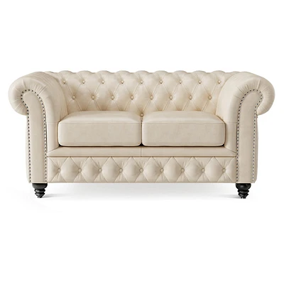 Parma 64" Wide Full-aniline Leather Loveseats Chesterfield Sofa