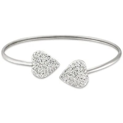 Sterling Silver Open With Crystal Heart Ends Bangle