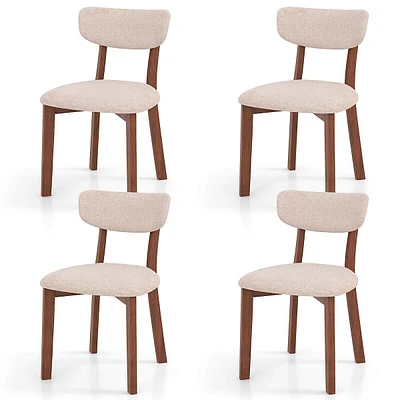 Upholstered Dining Chairs Set Of 4 With Solid Rubber Wood Frame, Curved Backrest Beige/grey