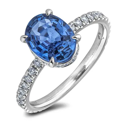 18k White Gold Ct Oval Shaped Sapphire & Cttw Canadian Diamond Ring